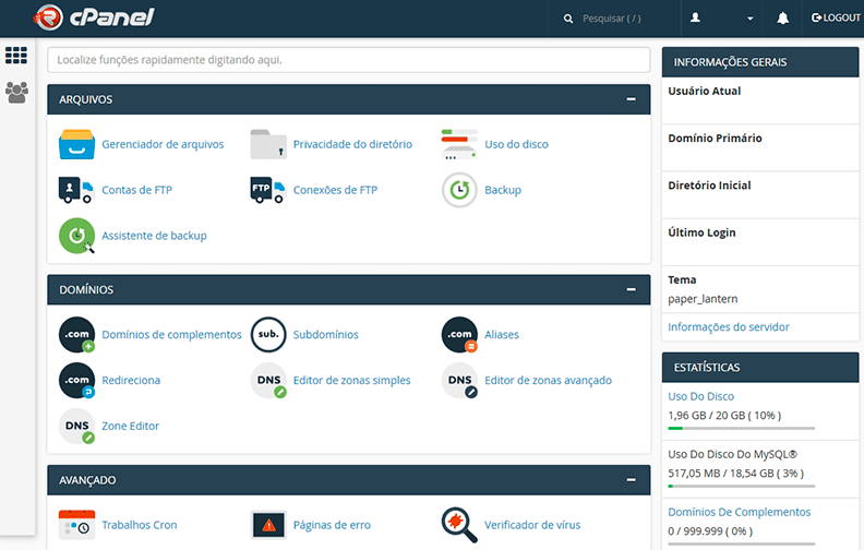 Novo Tema cPanel - Paper Lantern