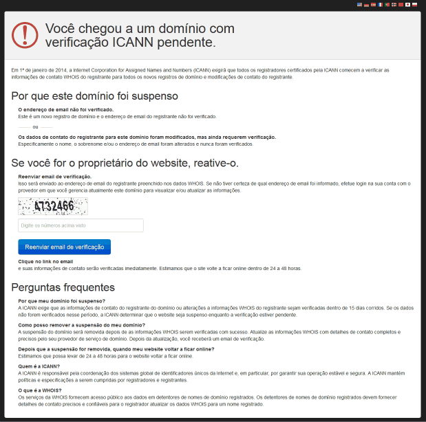 Página de Bloqueio da ICANN