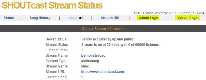 Como acessar o painel de administração do ShoutCast